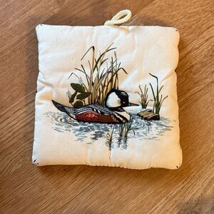 Vintage Cranston Fabric Duck Potholder/Wall Hanging 7x7